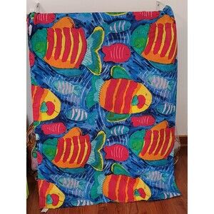 Bold Colorful Fish Shower Curtain, 1990s Vintage, Folk Art or Naive Style